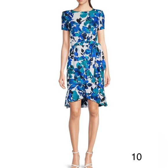 Calvin Klein Dresses & Skirts - Calvin Klein Scuba Crepe Ruffle Hem Dress blue floral size 10